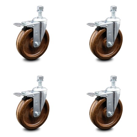 Service Caster 6 Inch High Temp Phenolic Swivel 1/2 Inch Stem Caster Set with Total Lock Brake SCC-TSTTL20S615-PHSHT-121315-4